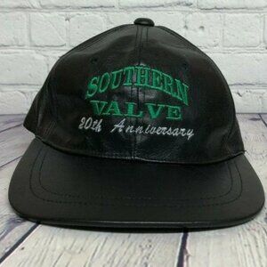 Vintage Leather Hat Cap Strap Back Black Southern Valve 20th Anniversary